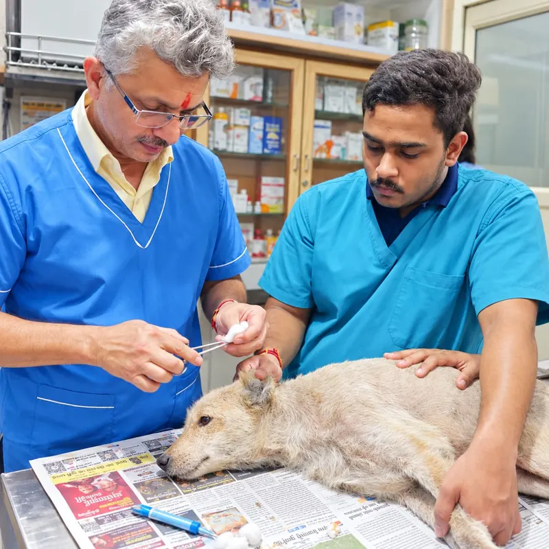 Veterinary team treating a rescued dog