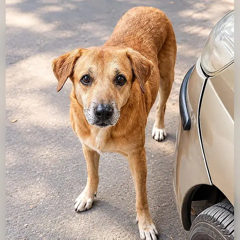 A brown street dog receiving care through Paw Langar Foundation